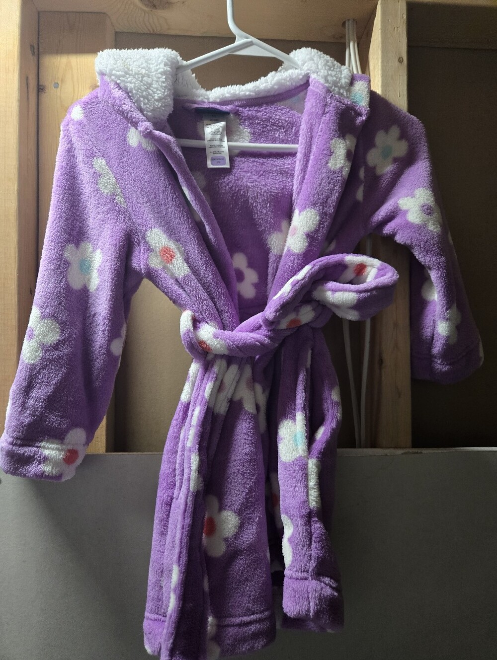 Kids Plush Hooded Bathrobe - Purple Floral